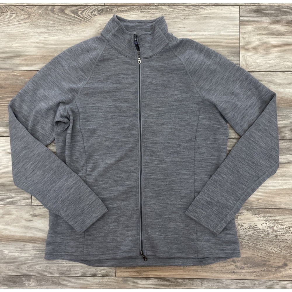 Ibex 100% Merino Wool Full Zip Gray Jacket Zipped Pockets Womens XL